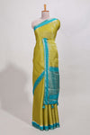 Green art mysore silk saree with retta petta contrast border and rich pallu with plain blouse