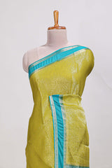 Green art mysore silk saree with retta petta contrast border and rich pallu with plain blouse