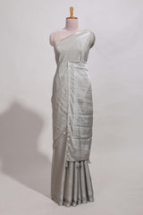 silver art mysore silk saree with retta petta contrast border and rich pallu with plain blouse