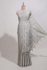 silver art mysore silk saree with retta petta contrast border and rich pallu with plain blouse