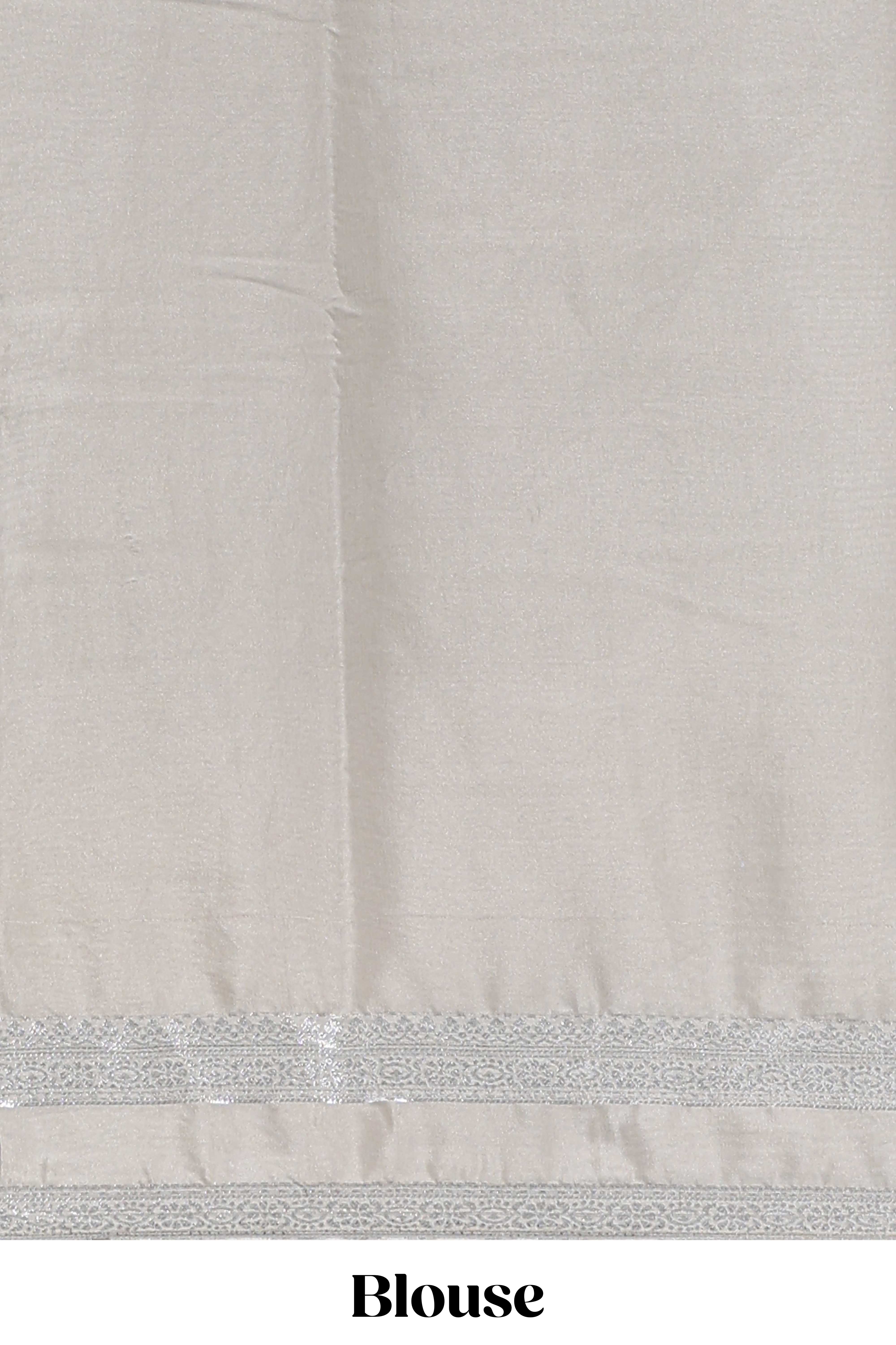 silver art mysore silk saree with retta petta contrast border and rich pallu with plain blouse