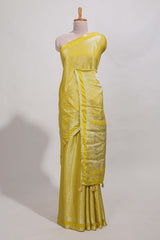 yellow art mysore silk saree with retta petta contrast border and rich pallu with plain blouse