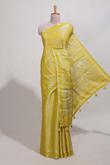 yellow art mysore silk saree with retta petta contrast border and rich pallu with plain blouse