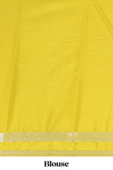 yellow art mysore silk saree with retta petta contrast border and rich pallu with plain blouse