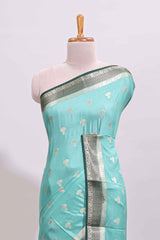 Turquoise blue zari butta art mysore silk saree with contrast border andblouse