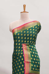 Green floral zari motifs design art mysore silk saree with contrast zari border and blouse