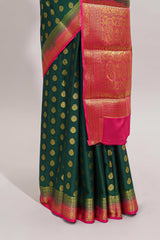 Green floral zari motifs design art mysore silk saree with contrast zari border and blouse