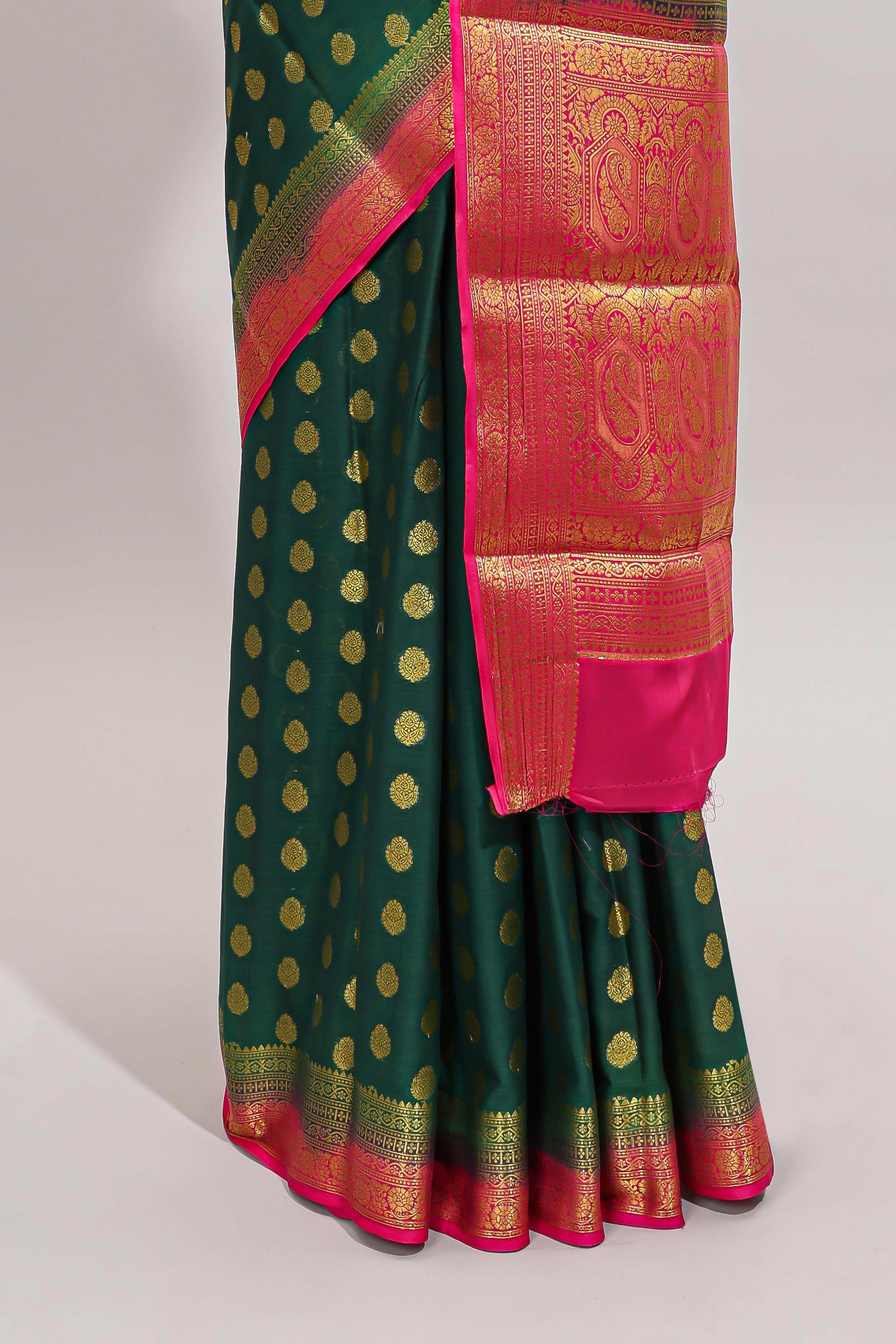 Green floral zari motifs design art mysore silk saree with contrast zari border and blouse