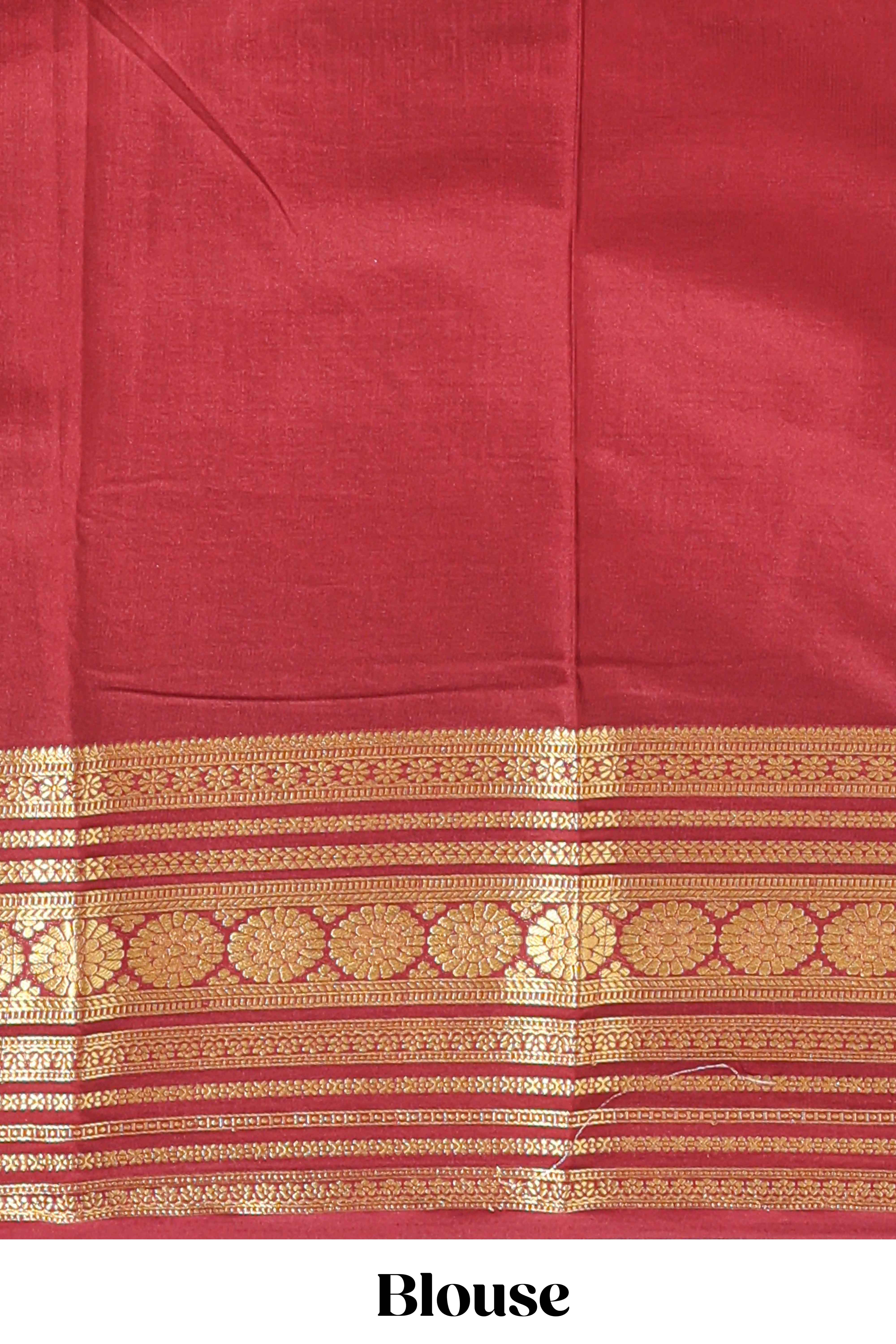 Green plain art mysore silk saree with contrast zari border and plain blouse