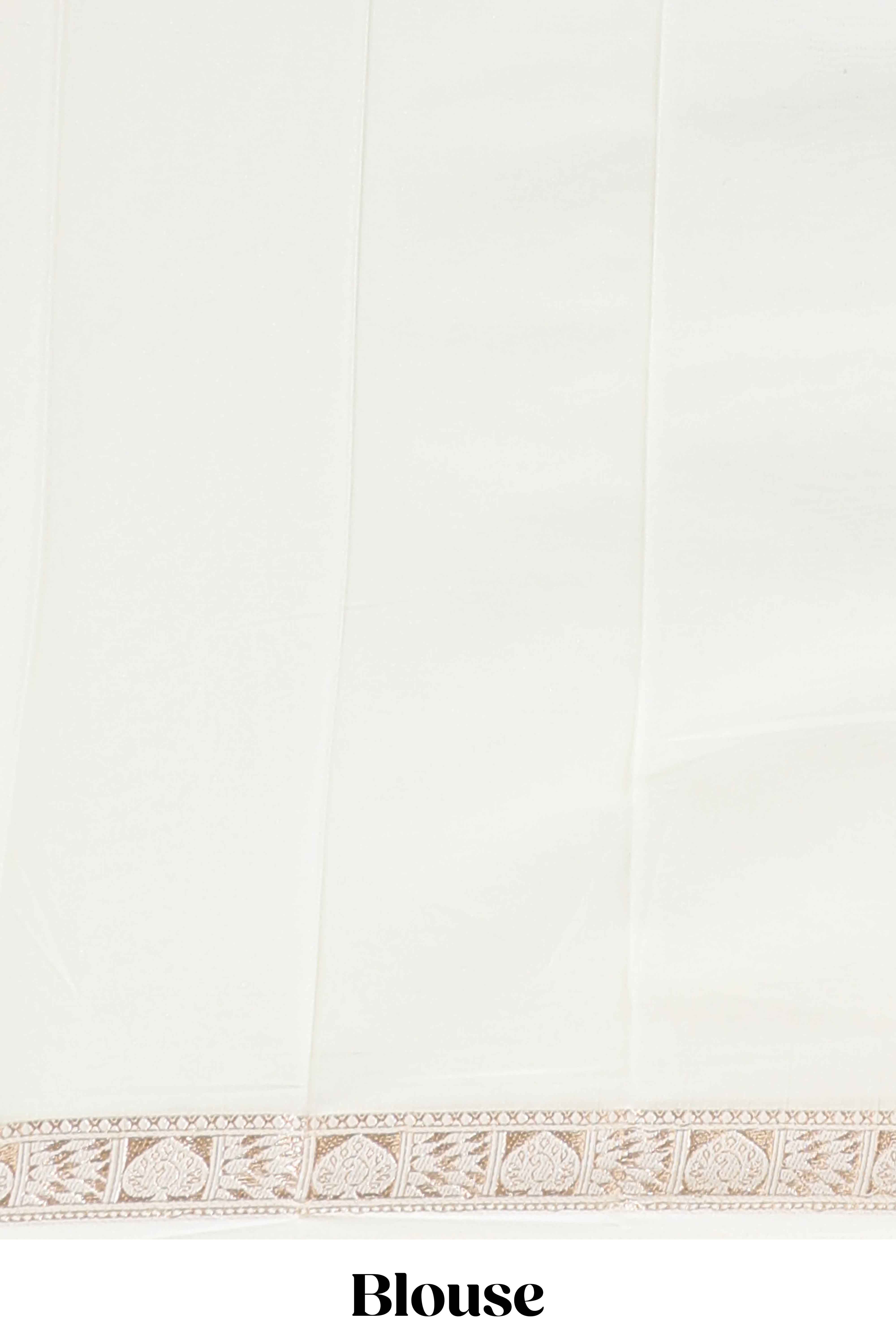 Off white plain art mysore silk saree with self zari border and matching blouse
