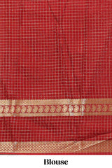 Green checked art mysore silk saree with contrast zari border and blouse