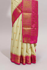 Cream butta designed art mysore silk saree with contrast zari border and blouse