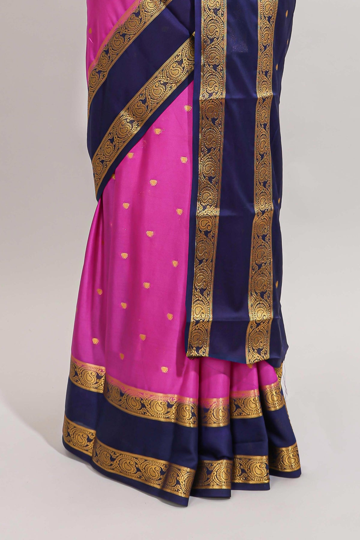 Magenta butta designed art mysore silk saree with contrast zari border and blouse