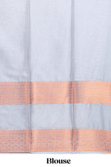 Sky blue plain art mysore silk saree with contrast zari border and matching blouse