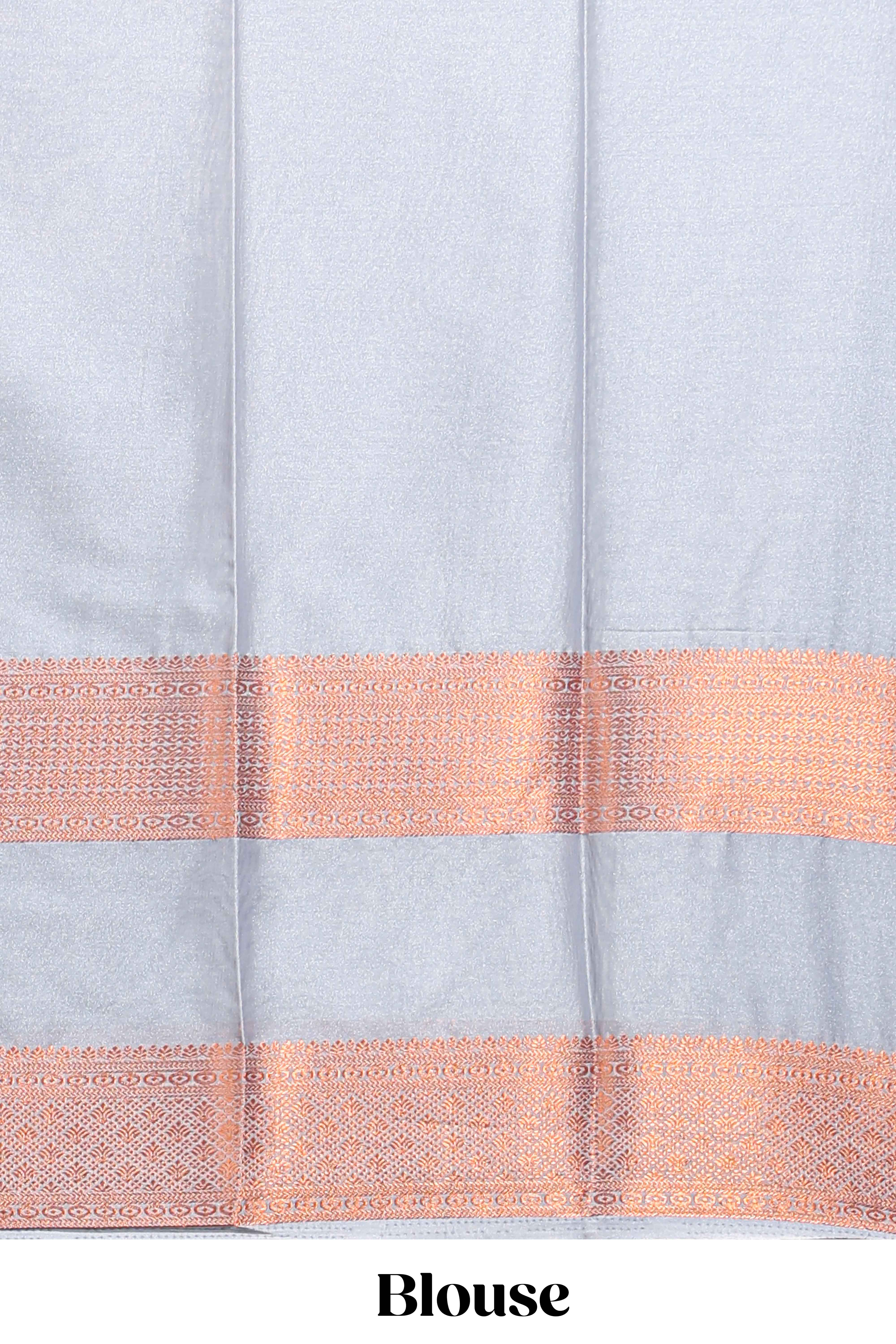 Sky blue plain art mysore silk saree with contrast zari border and matching blouse
