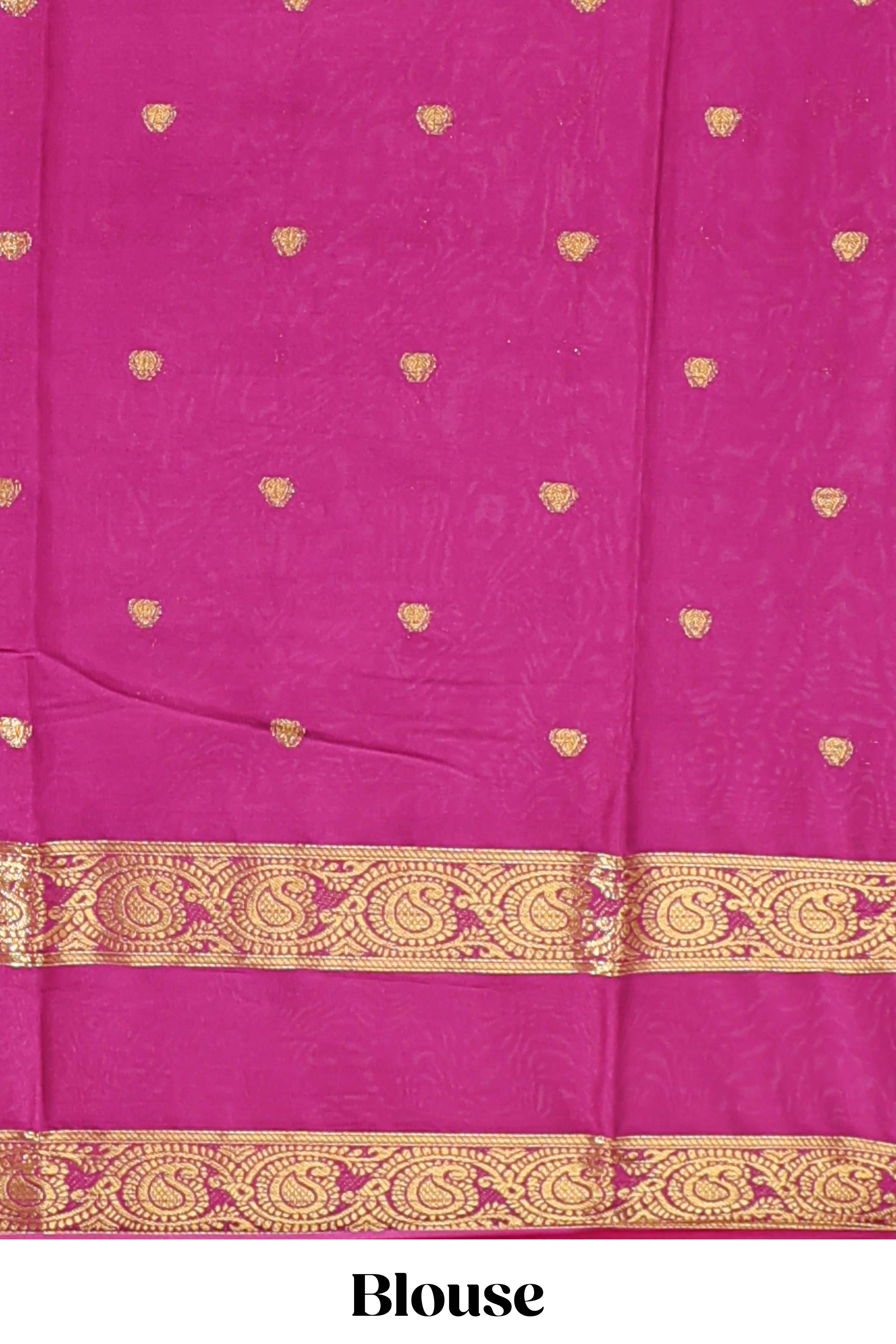 Peach butta designed art mysore silk saree with contrast zari border and blouse