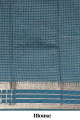 Pink checked zari motifs art mysore silk saree with contrast zari border and checked blouse