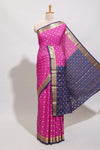 Magenta checked zari motifs art mysore silk saree with contrast zari border and checked blouse