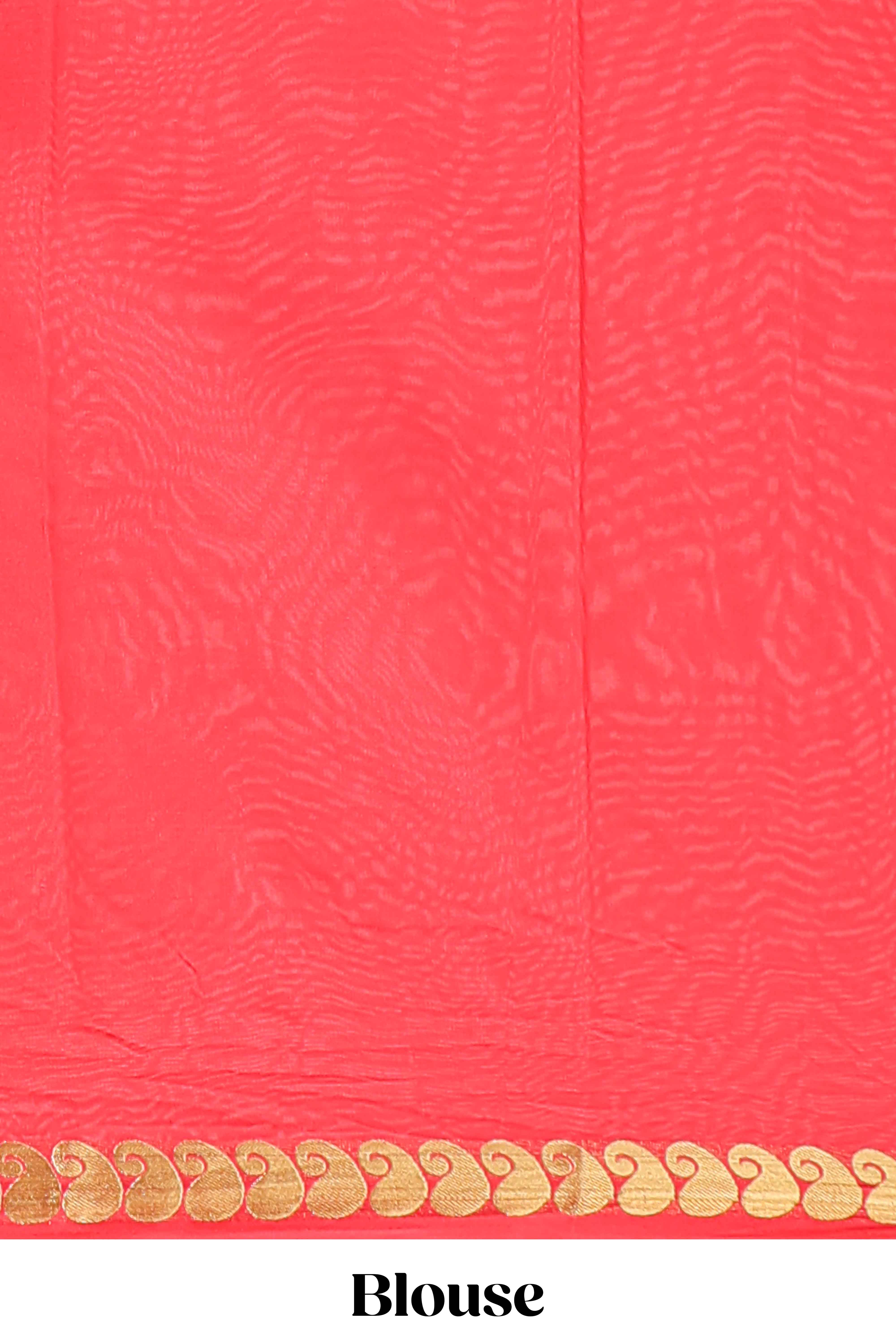 Red plain art mysore silk saree with self zari border and matching blouse