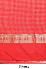 Red checked zari motifs art mysore silk saree with contrast zari border and checked blouse