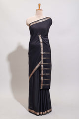 Black plain design art mysore silk saree with self zari border and matching blouse