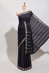 Black plain design art mysore silk saree with self zari border and matching blouse