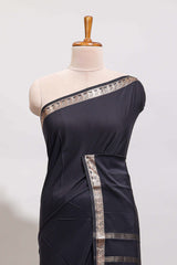Black plain design art mysore silk saree with self zari border and matching blouse