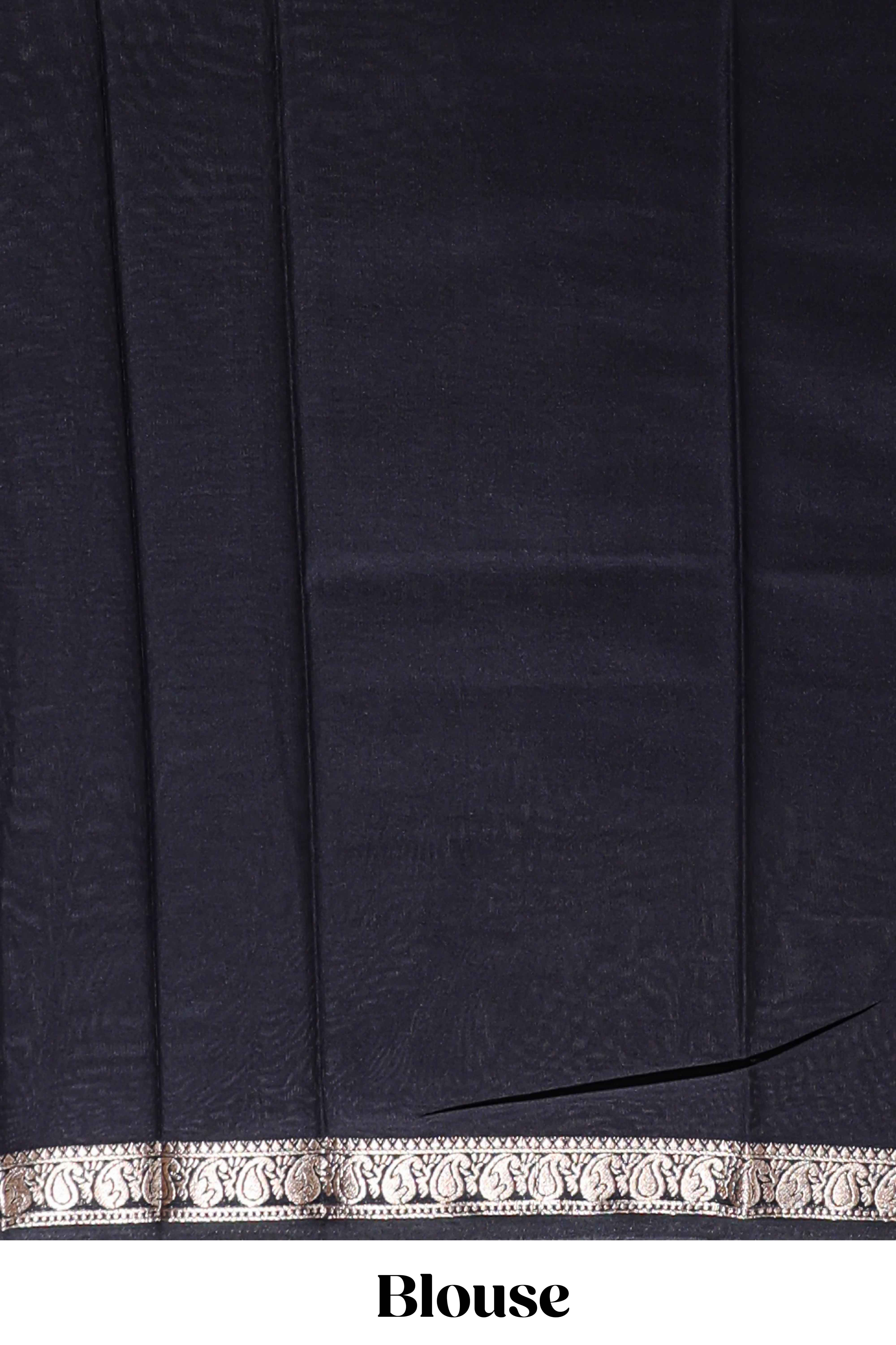 Black plain design art mysore silk saree with self zari border and matching blouse