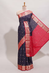 Violet checked zari design art mysore silk saree with contrast zari border and checked blouse
