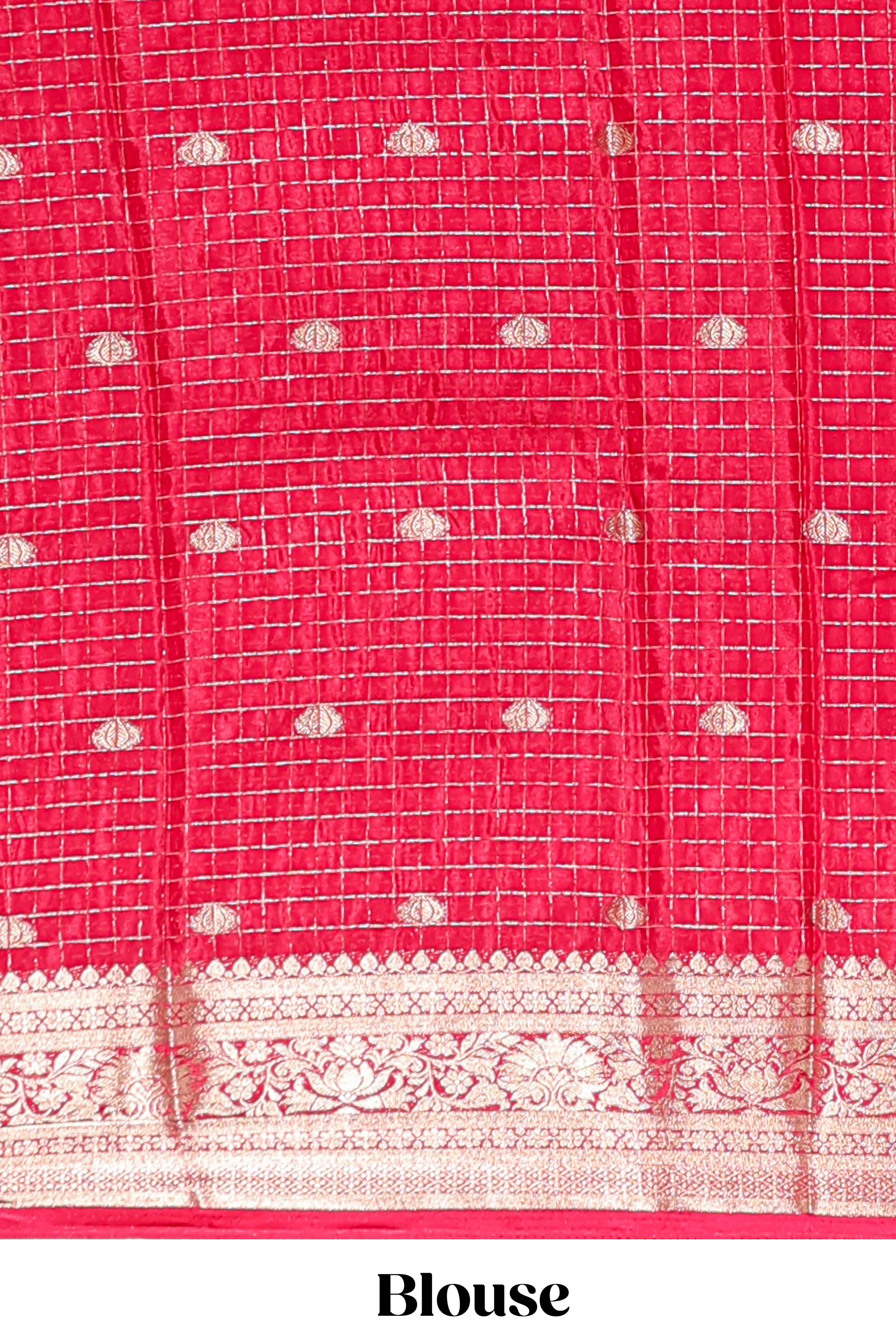 Violet checked zari design art mysore silk saree with contrast zari border and checked blouse