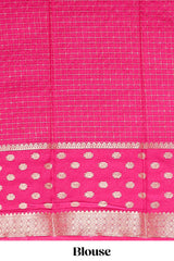 White checked zari design art mysore silk saree with contrast zari border and checked blouse