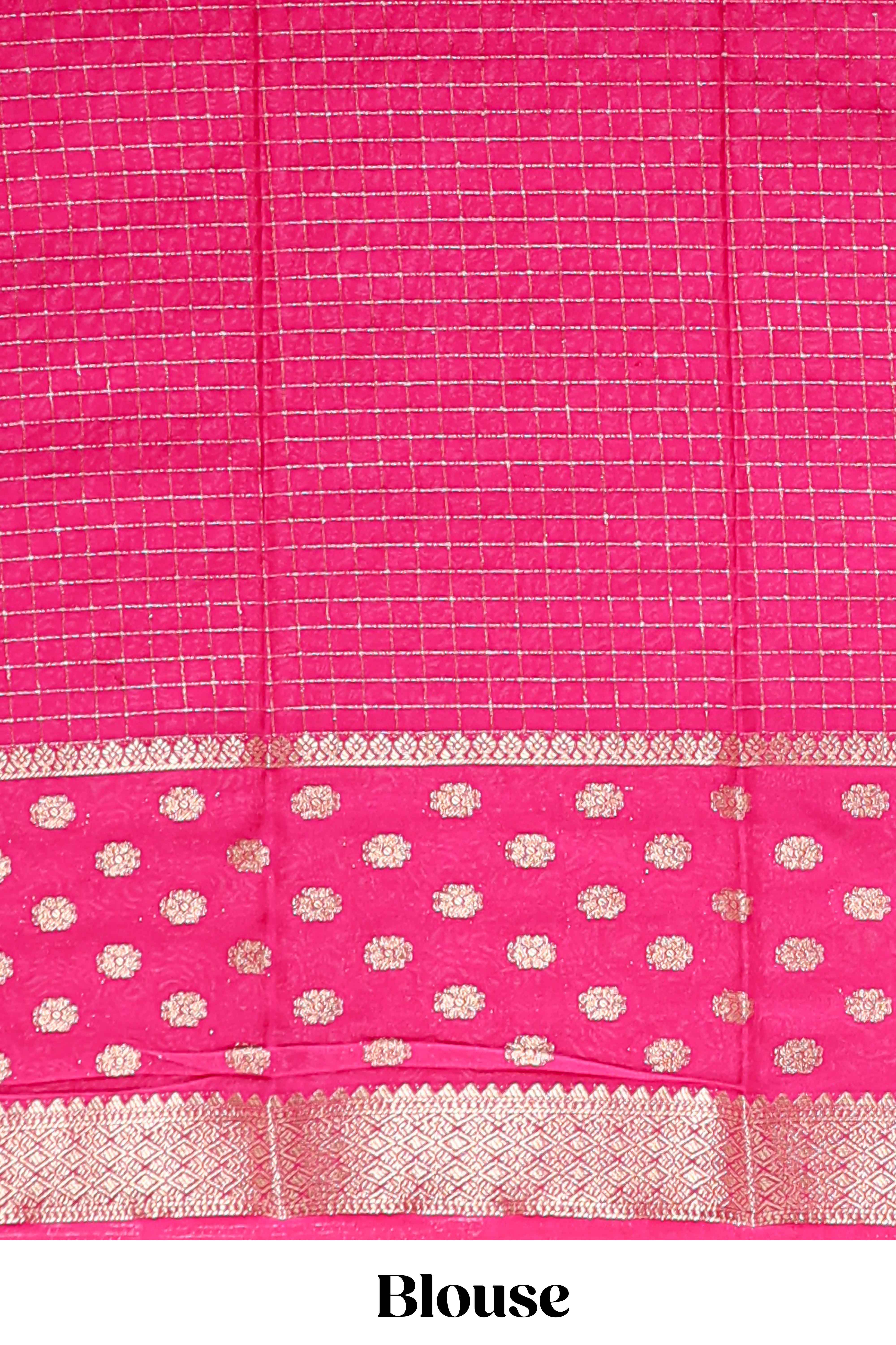 White checked zari design art mysore silk saree with contrast zari border and checked blouse