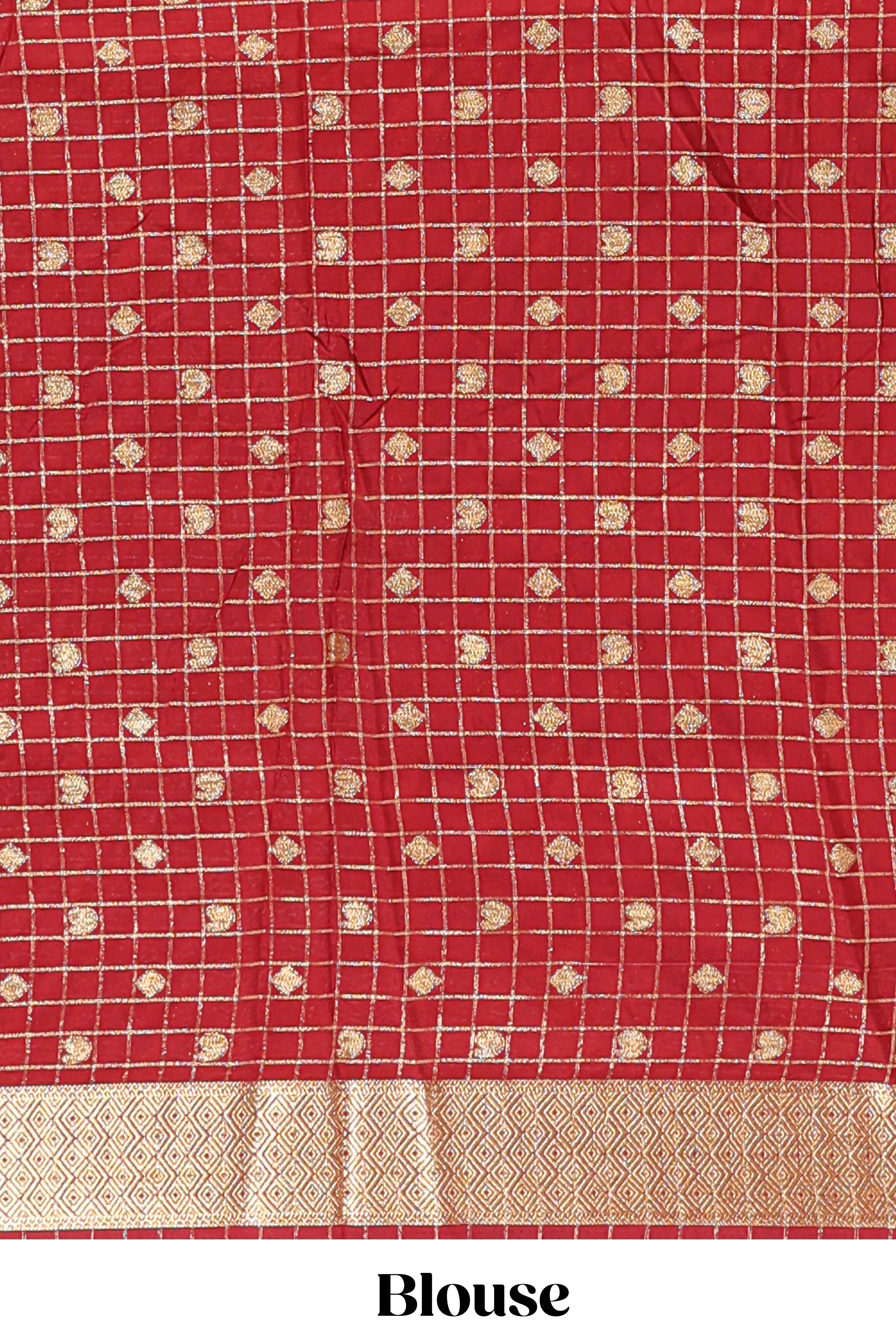 Yellow checked zari motifs design art mysore silk saree with contrast zari border and checked blouse