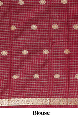 Turquoise green checked zari motifs design art mysore silk saree with contrast zari border and checked blouse