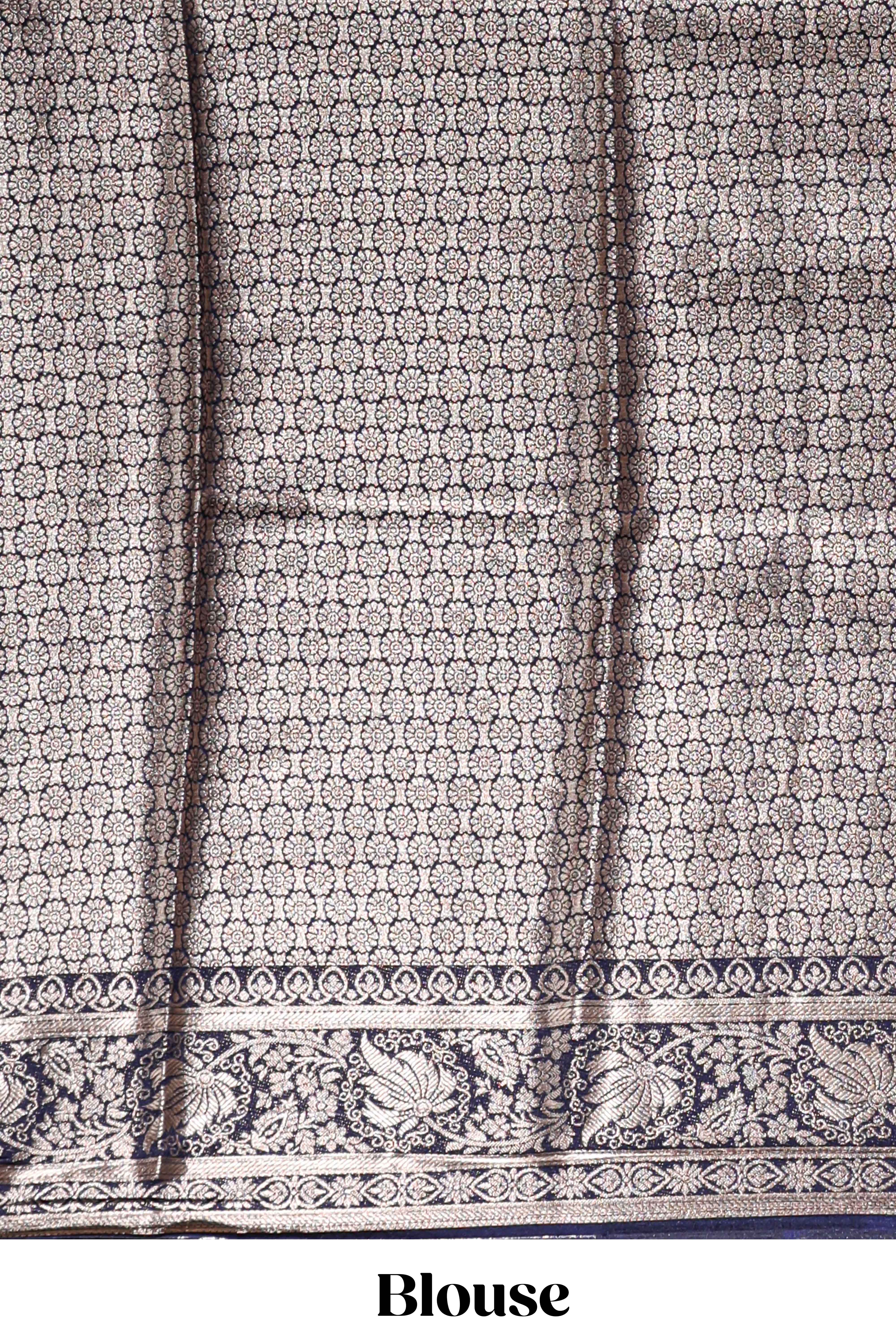 Pink leaf zari motifs design art mysore silk saree with contrast zari border and blouse