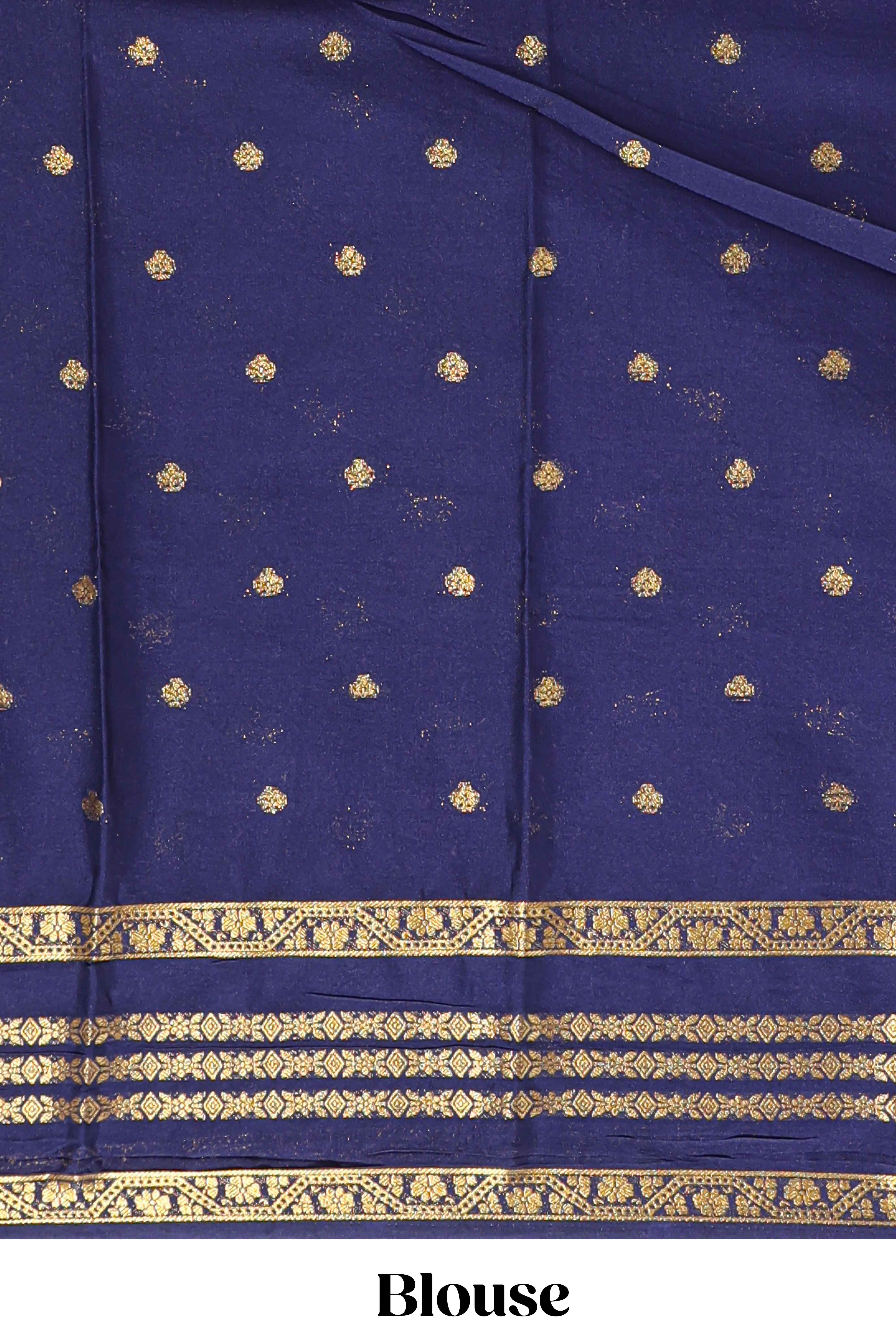 Pink zari motifs design art mysore silk saree with contrast zari border and motifs blouse