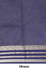 Blue checked design art mysore silk saree with contrast zari border and checked blouse