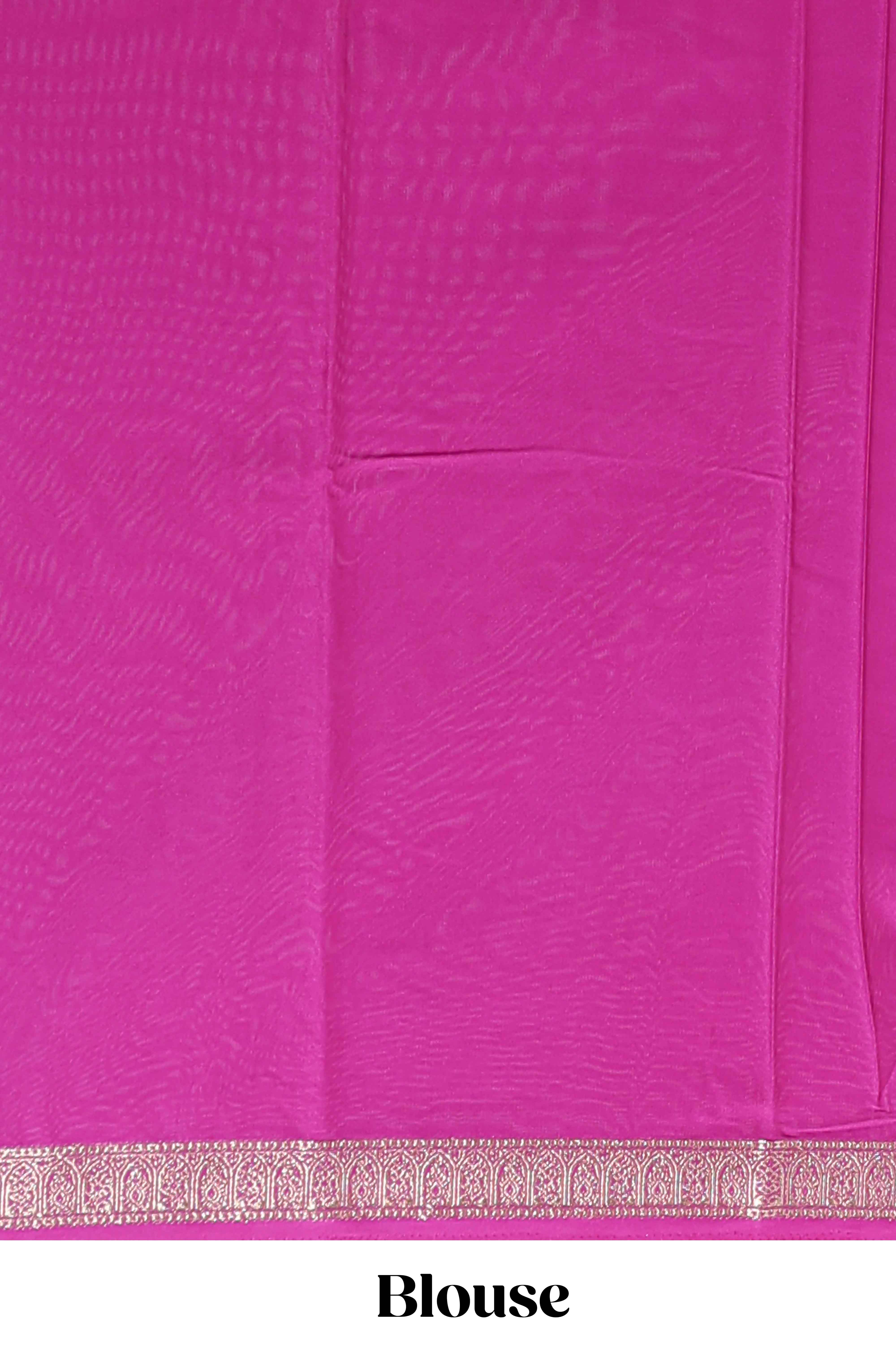 Pink plain design art mysore silk saree with self zari border and matching blouse