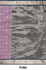 Lavender Checked Art Silk Saree with Rich Gold Zari Border and Grand Zari Woven Pallu with Contrast Blouse