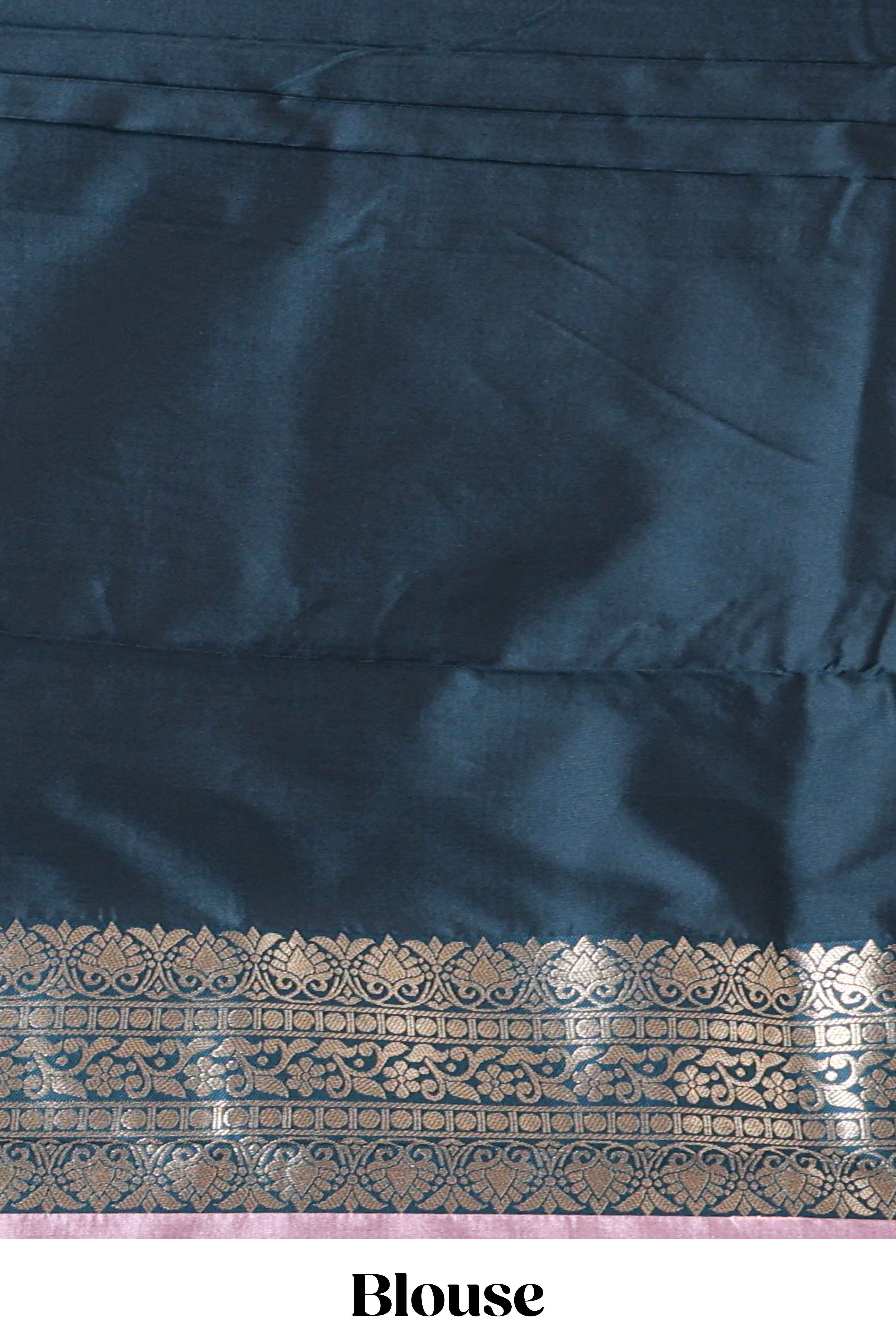 Lavender Checked Art Silk Saree with Rich Gold Zari Border and Grand Zari Woven Pallu with Contrast Blouse
