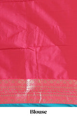 Peacock Green Checked Art Silk Saree with Rich Gold Zari Border and Grand Zari Woven Pallu with Contrast Blouse