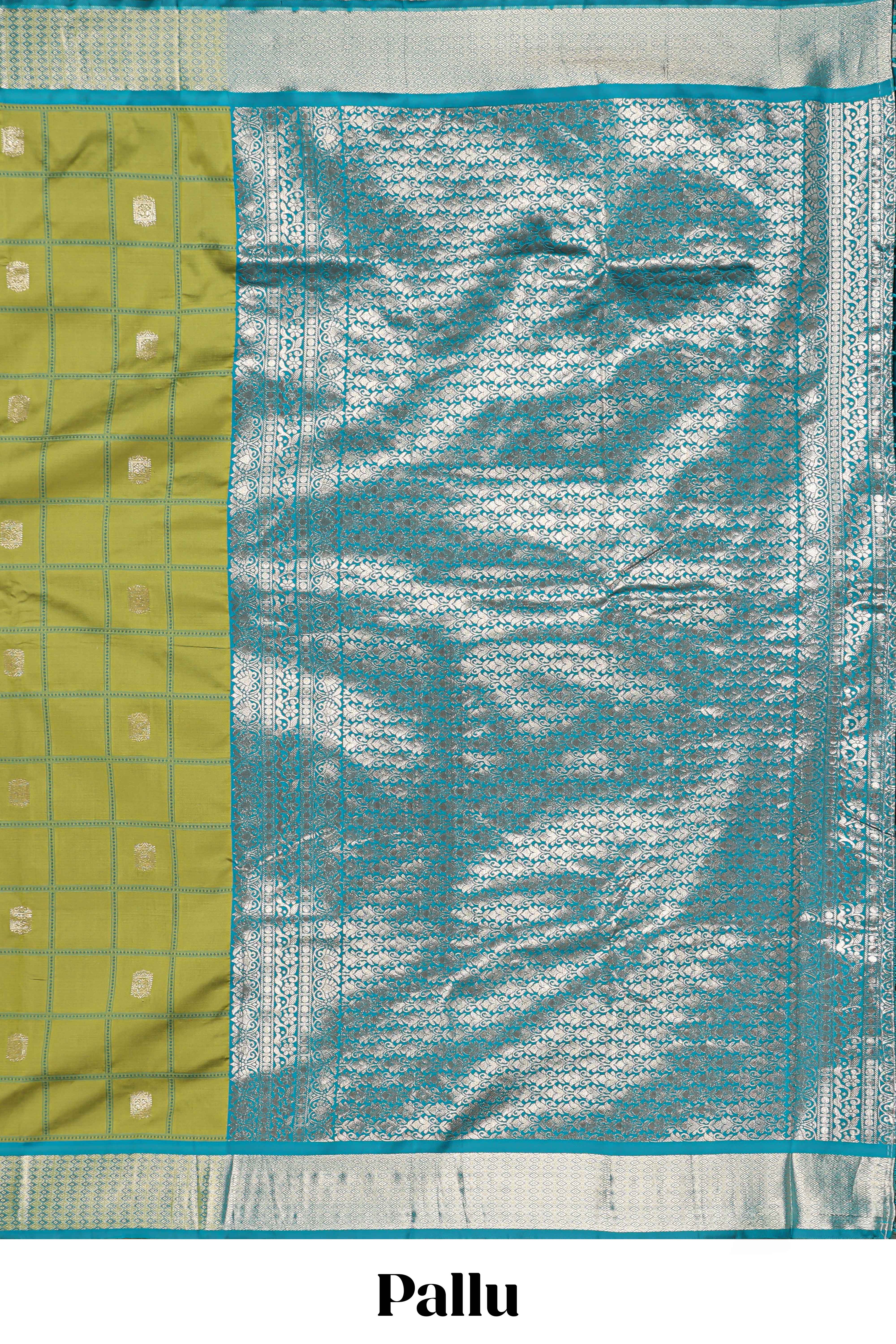 Green Checked Art Silk Saree with Rich Gold Zari Border and Grand Zari Woven Pallu with Contrast Blouse