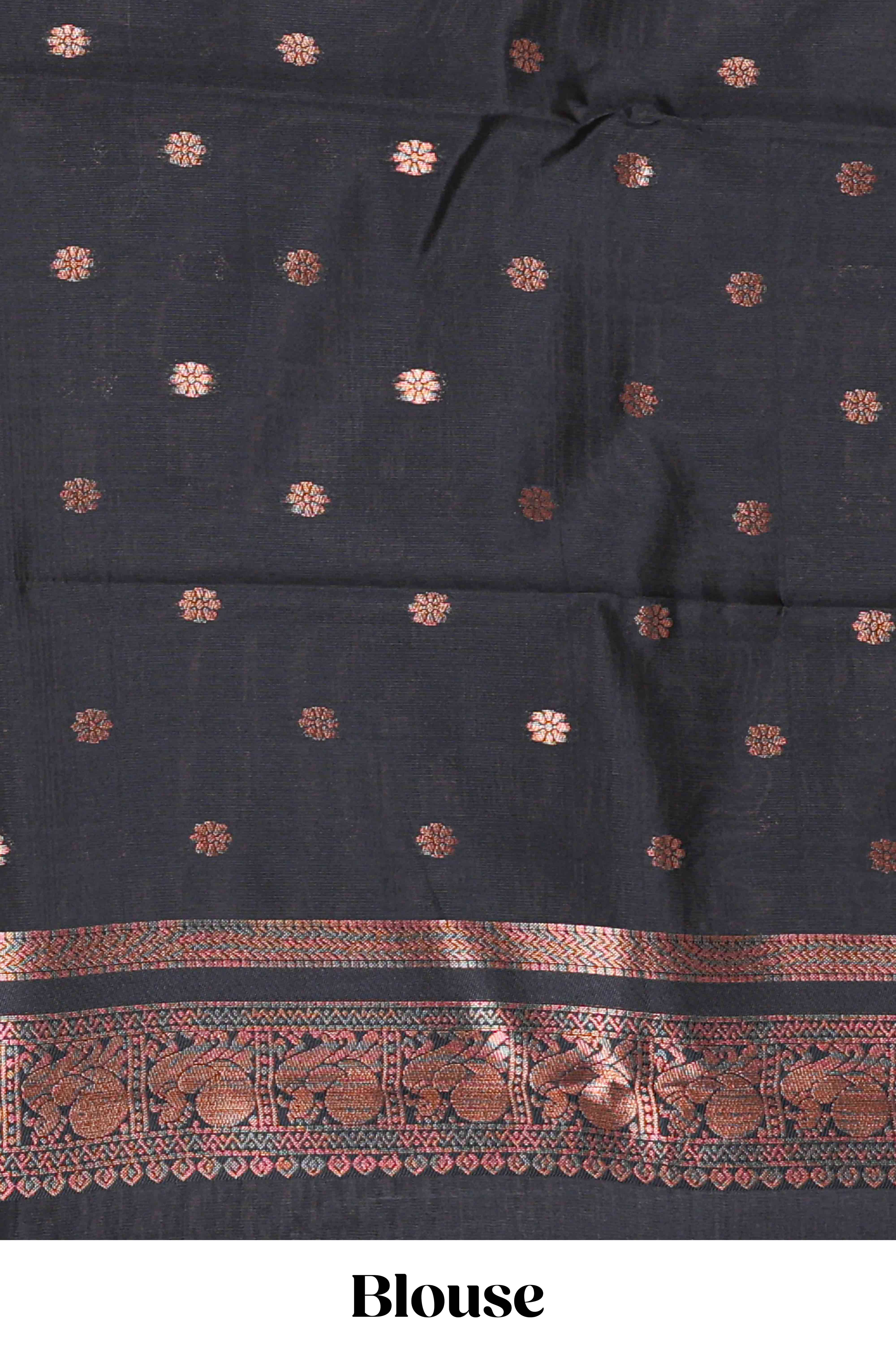 Red Art Silk Checked Pattern and Peacock Motifs with Woven Zari Style Border along with Matching Zari Weaving Buttas