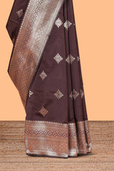 Coffee Brown Art Silk Saree with Geometric Design Rich Zari Border and Border with Matching Blouse