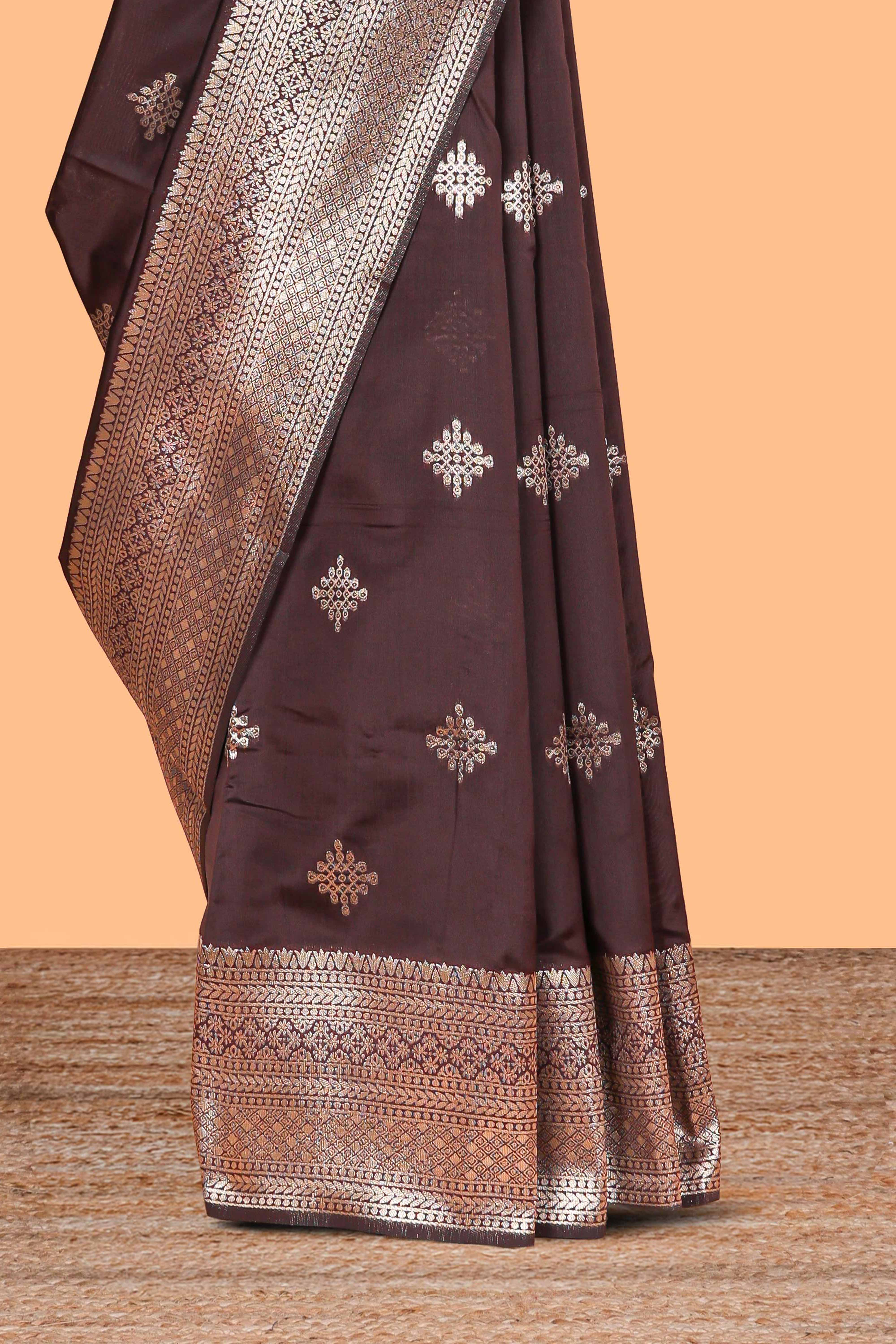 Coffee Brown Art Silk Saree with Geometric Design Rich Zari Border and Border with Matching Blouse