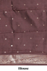 Brown Art Silk Checked Pattern and Paisley with Woven Zari Style Border along with Matching Zari Weaving Buttas