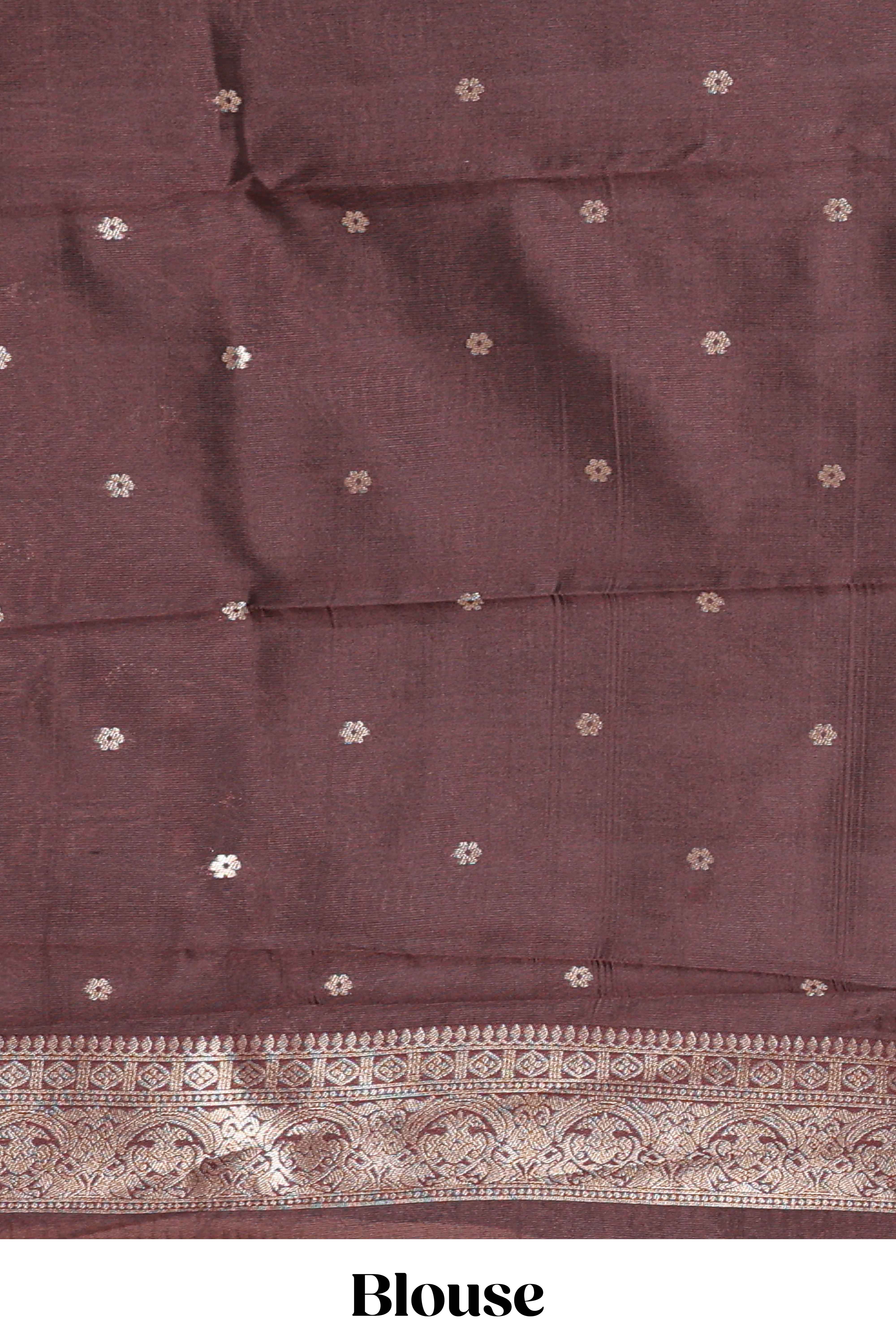 Brown Art Silk Checked Pattern and Paisley with Woven Zari Style Border along with Matching Zari Weaving Buttas