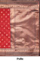 Red Art Silk Paisley Motifs with Woven Zari Style Border along with Matching Zari Weaving Buttas