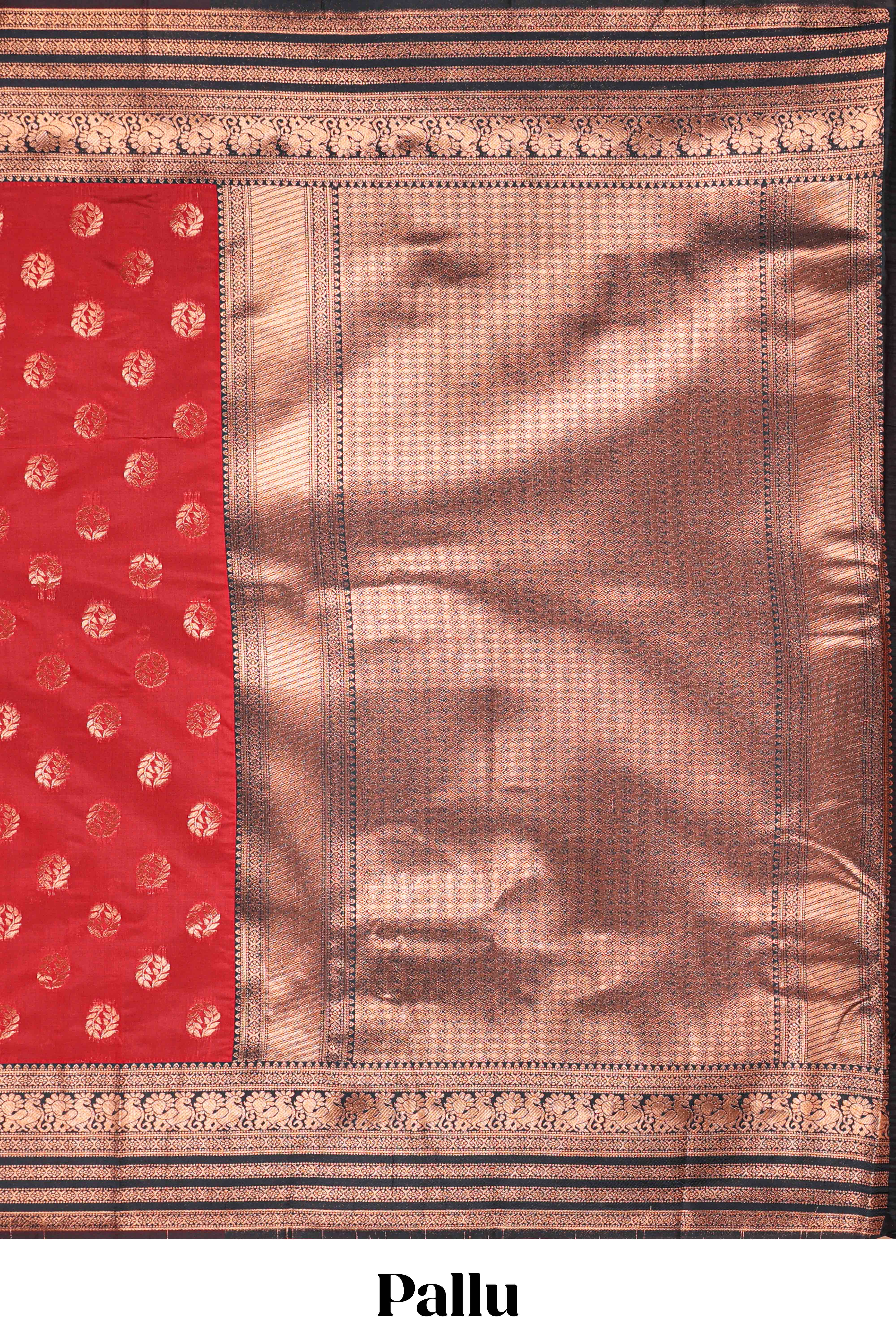 Red Art Silk Paisley Motifs with Woven Zari Style Border along with Matching Zari Weaving Buttas