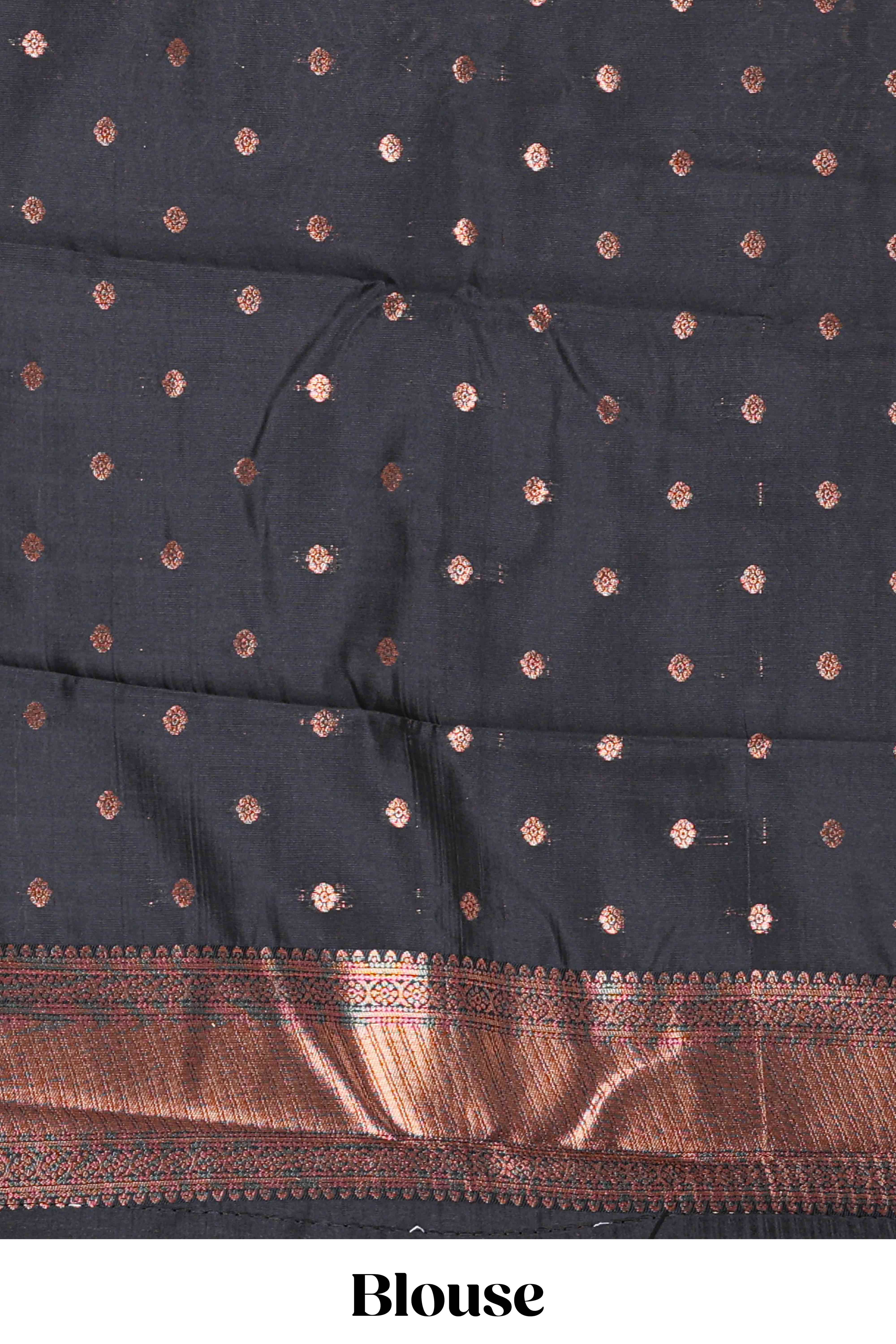 Red Art Silk Paisley Motifs with Woven Zari Style Border along with Matching Zari Weaving Buttas